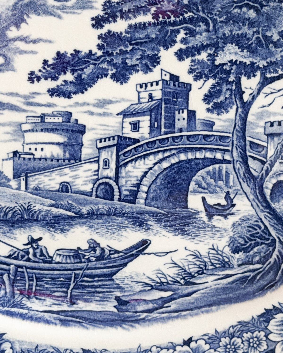 Vintage Blue & White Transferware Castle Scene Oval Wall Platter English Cottage Decor