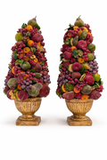 18” Fruit Topiary Pair in Gilded Urns – European Estate Style Arrangement