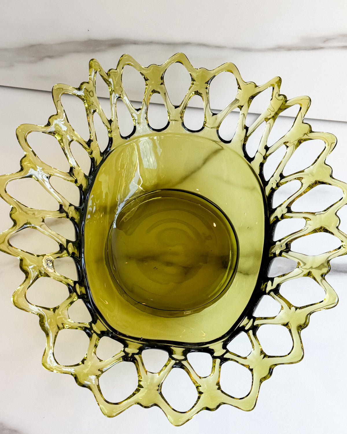 Vintage Westmoreland Avocado Green Glass Open Lace Bowl