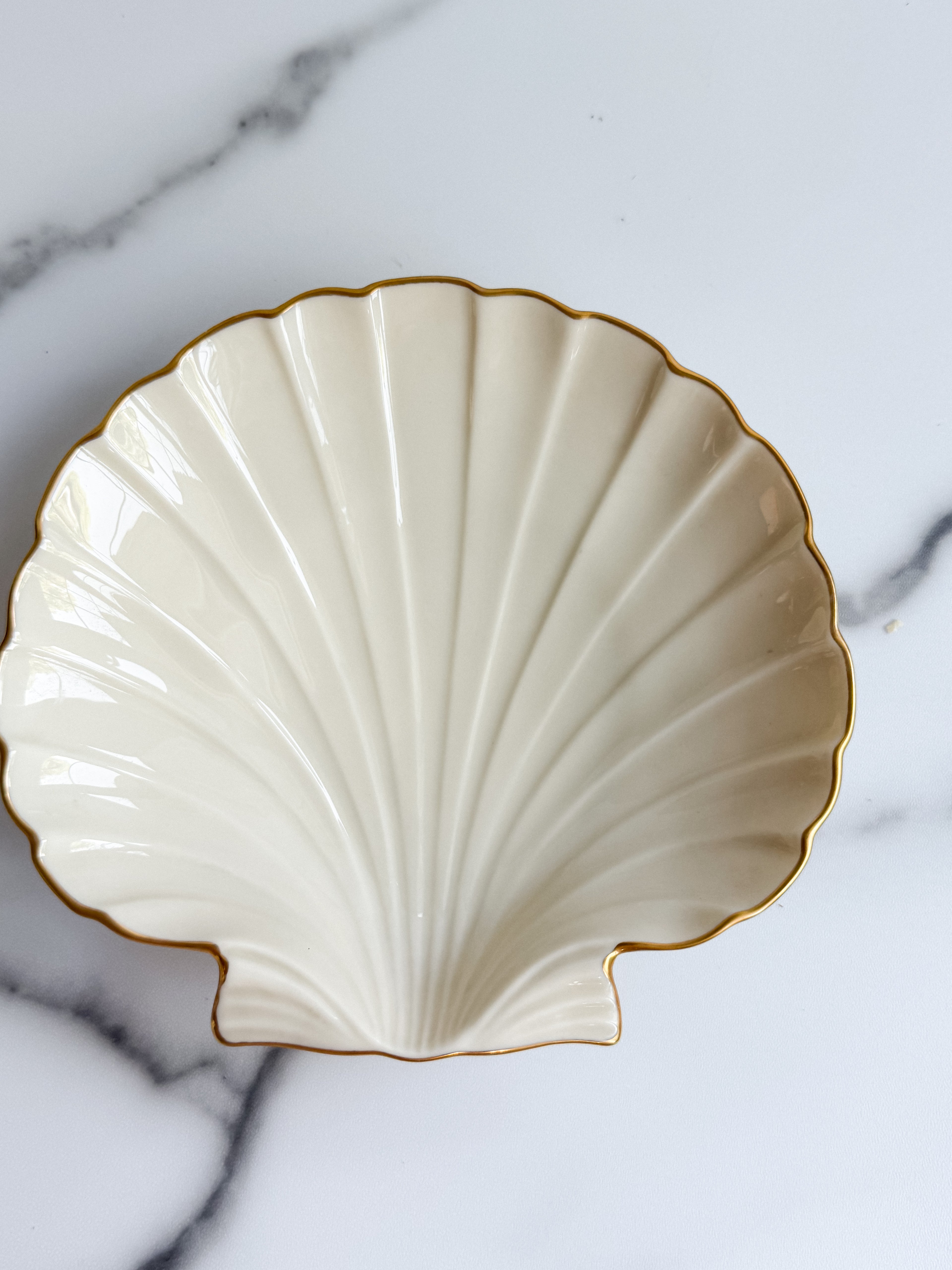 Vintage Lenox Caribbean Shell Serving Set of 3 , Ivory & Gold Porcelain