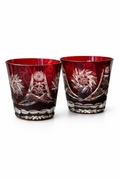 Ruby Red Cut Crystal Double Old Fashioned Glasses – Hand-Cut Starburst Pattern- Set of Two