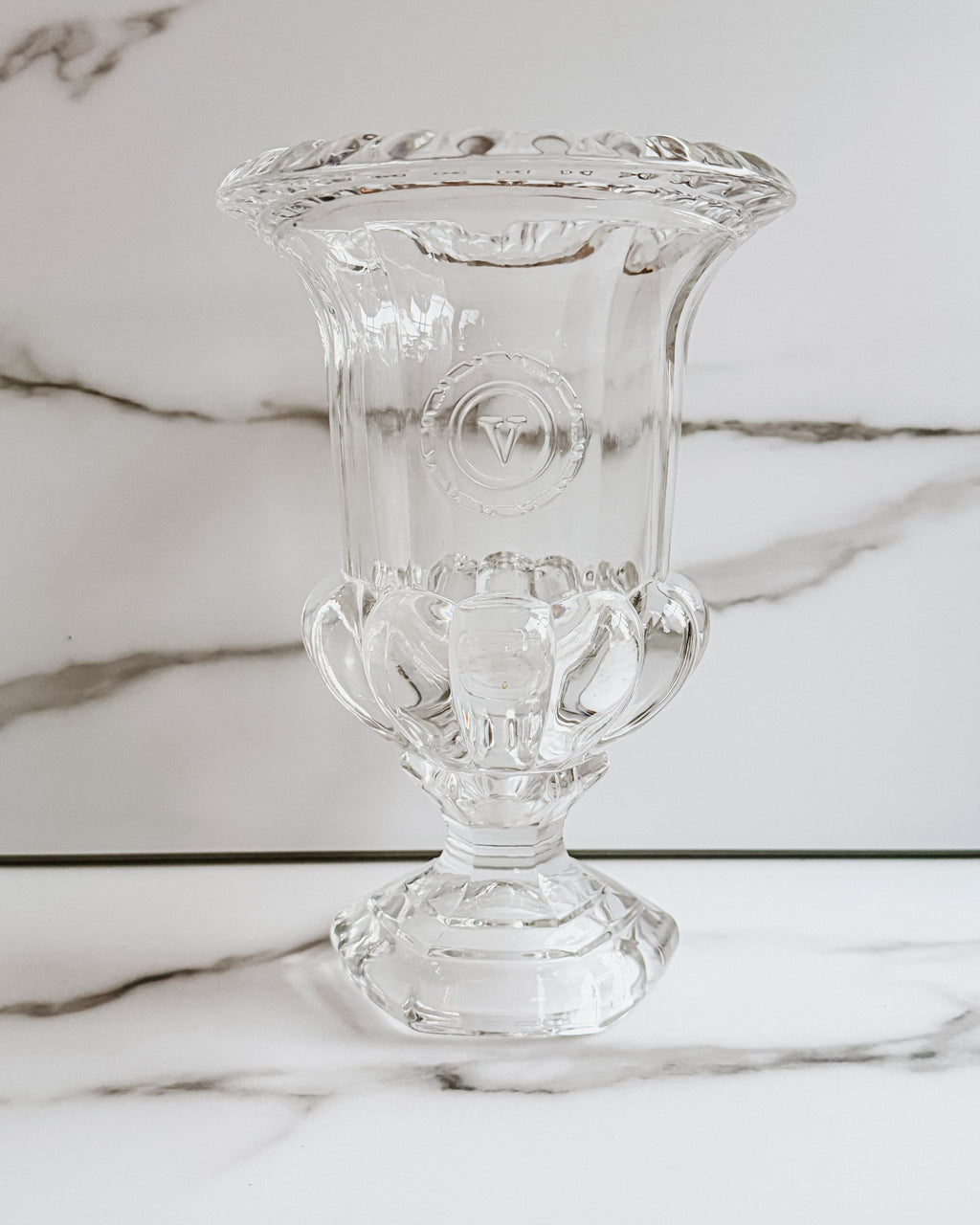 Vintage Val Saint Lambert Belgium Lead Crystal Centerpiece Urn Vase Scalloped Rim