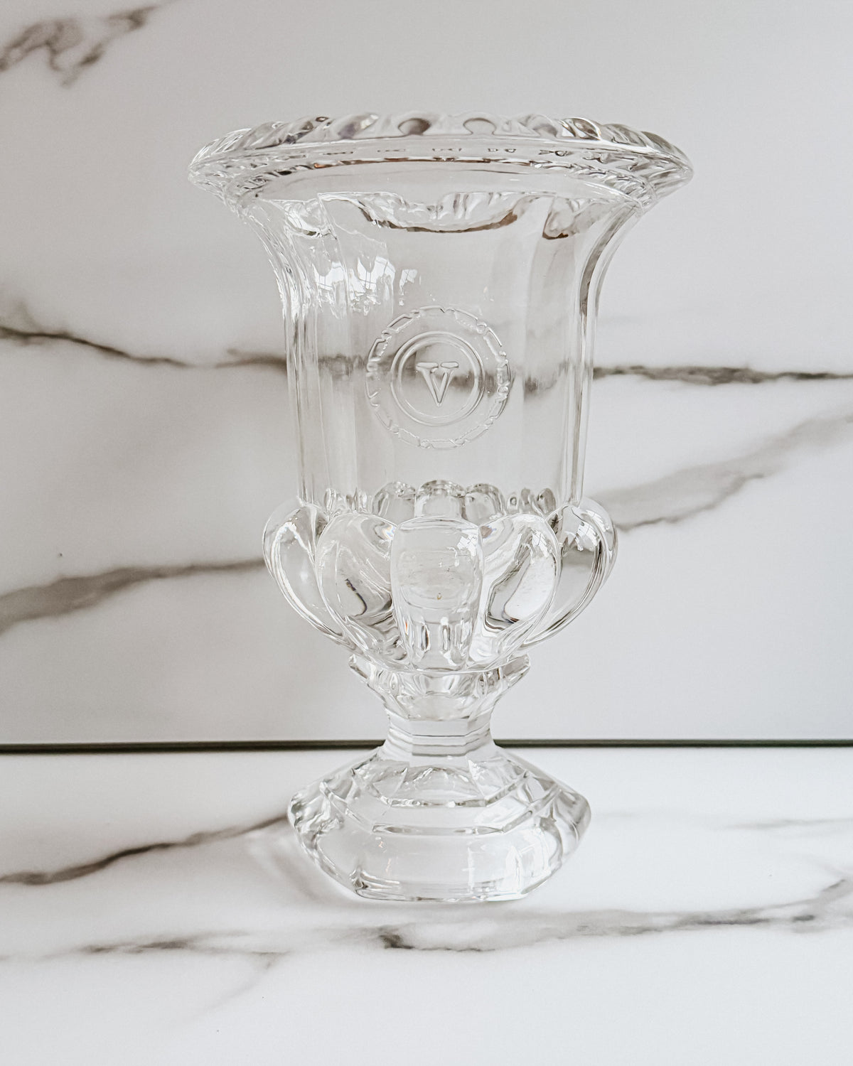 Vintage Val Saint Lambert Belgium Lead Crystal Centerpiece Urn Vase Scalloped Rim