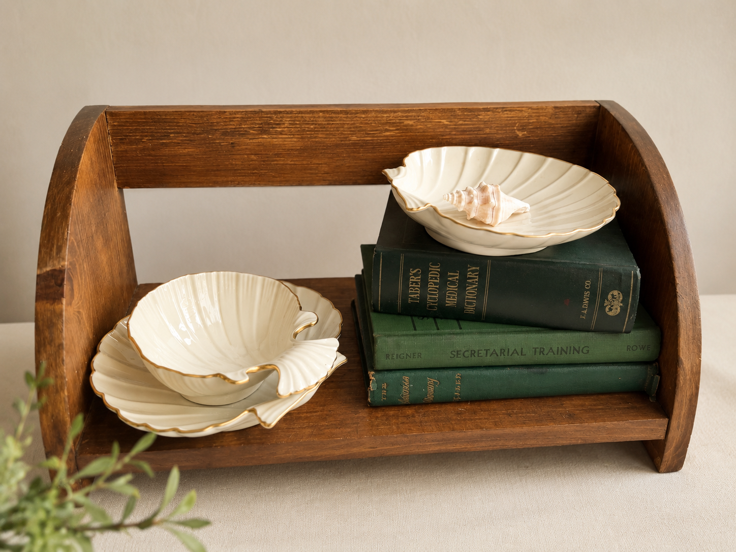 Vintage Lenox Caribbean Shell Serving Set of 3 , Ivory & Gold Porcelain
