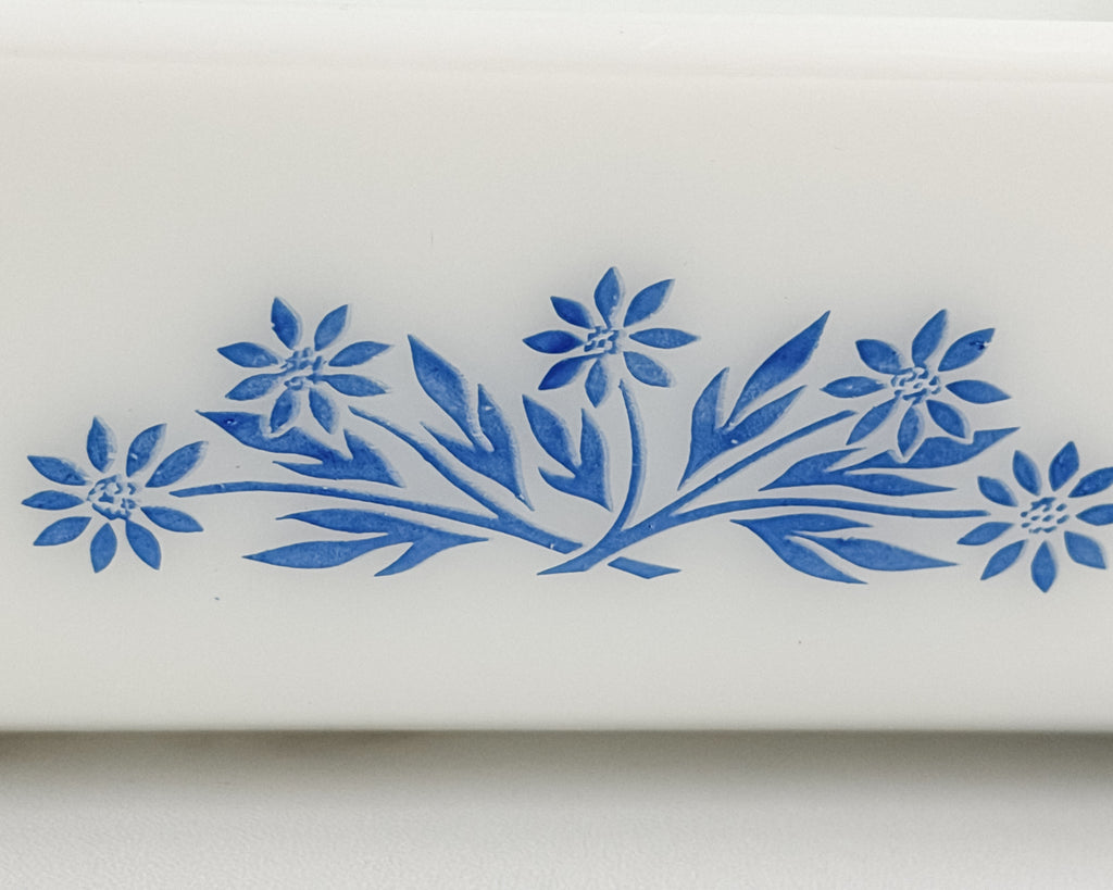 Vintage CorningWare Cornflower Blue Milk Glass Loaf Pan Blue Floral Made in USA