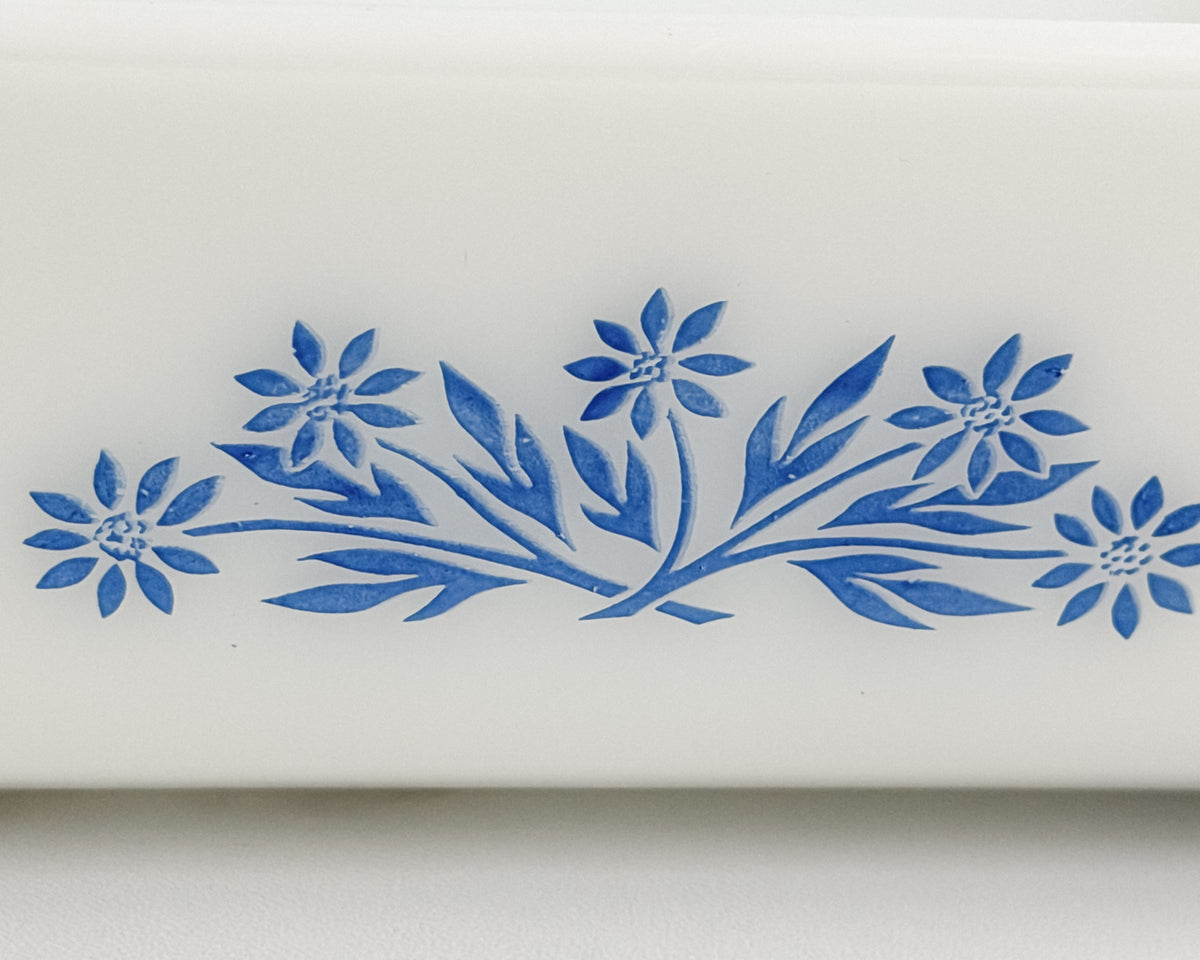 Vintage CorningWare Cornflower Blue Milk Glass Loaf Pan Blue Floral Made in USA