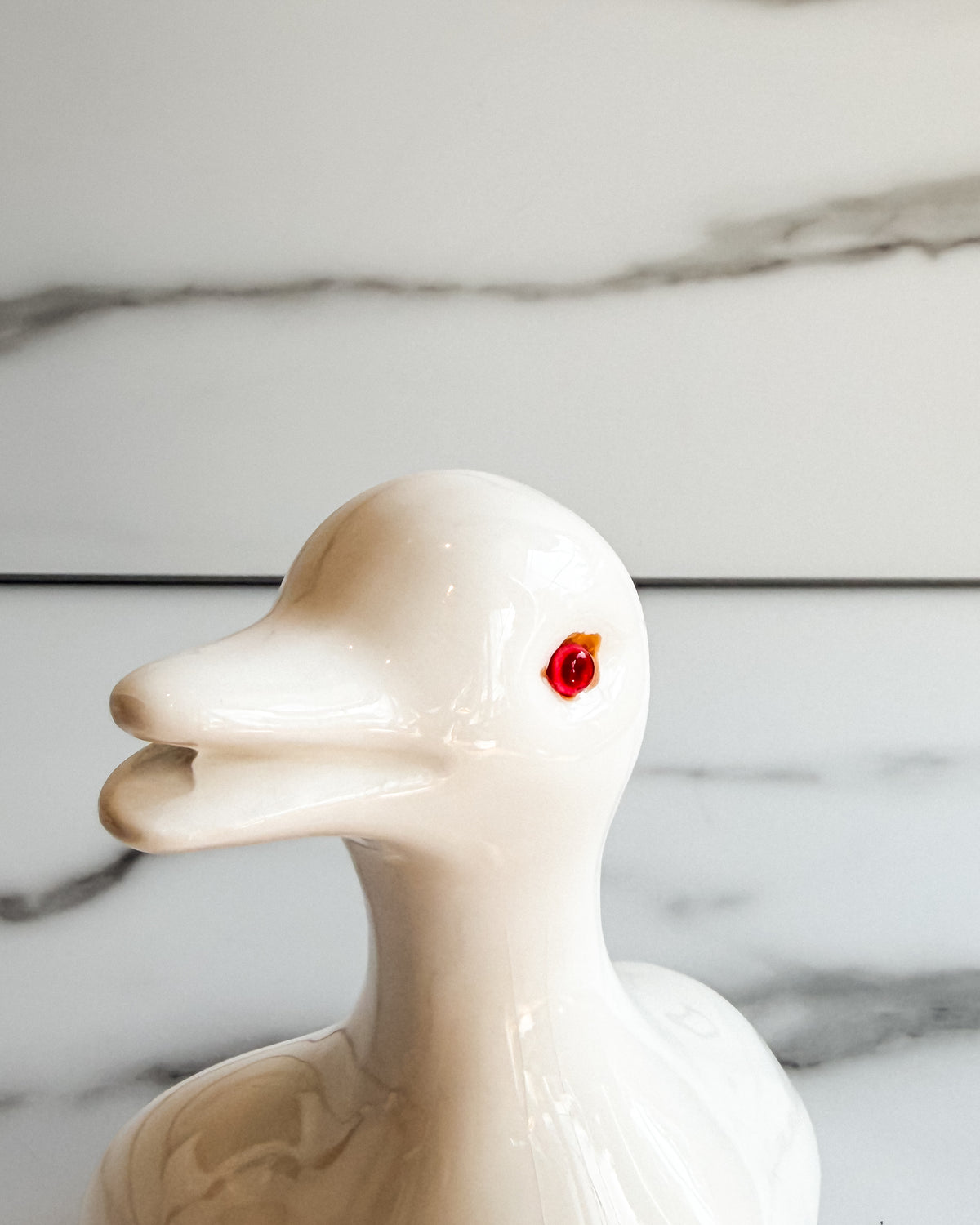 Vintage White Ceramic Duck Figurines with Red Eyes Set of 3