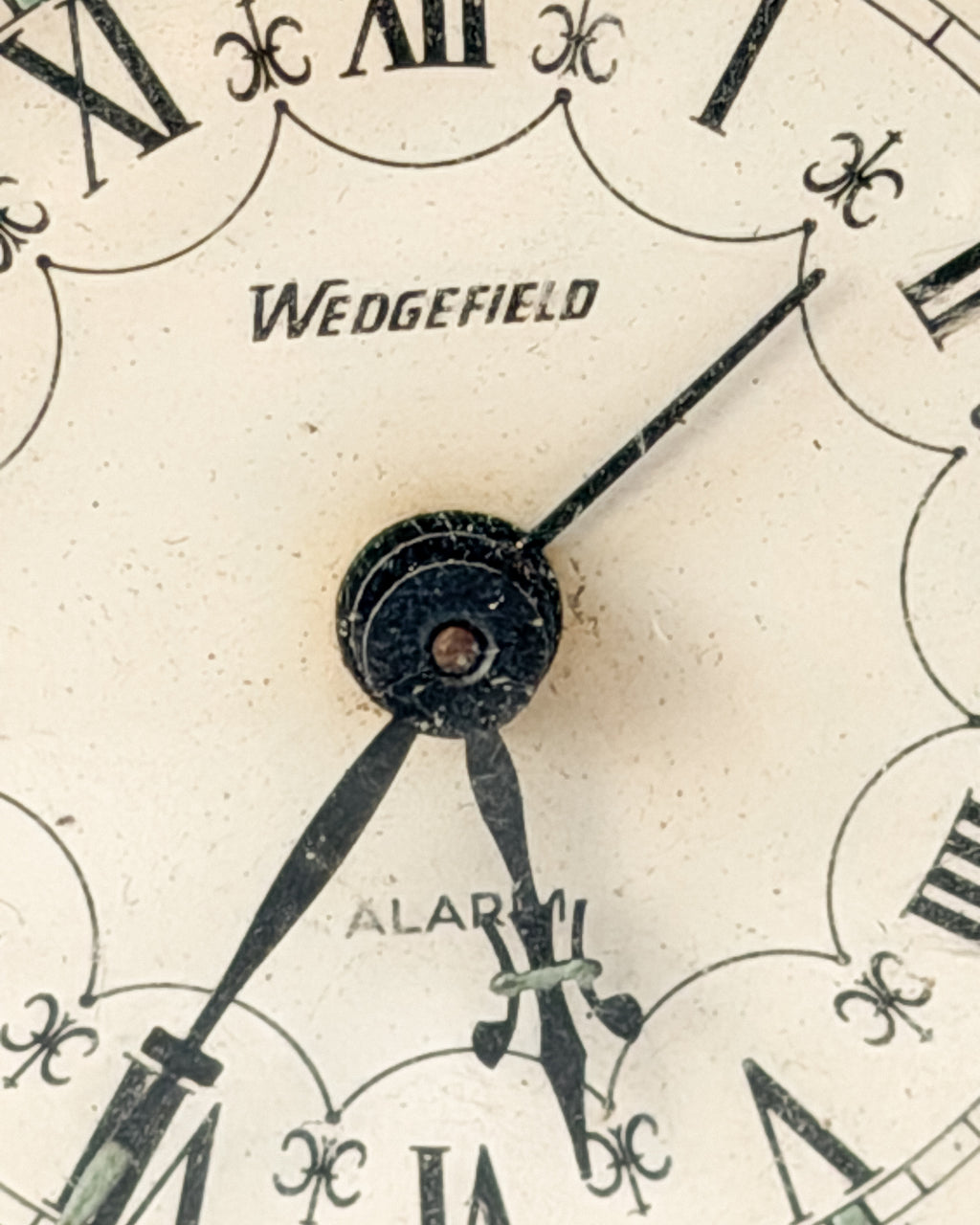 Vintage West German Wedgefield Alarm Clock Roman Numeral Brass Desk Clock