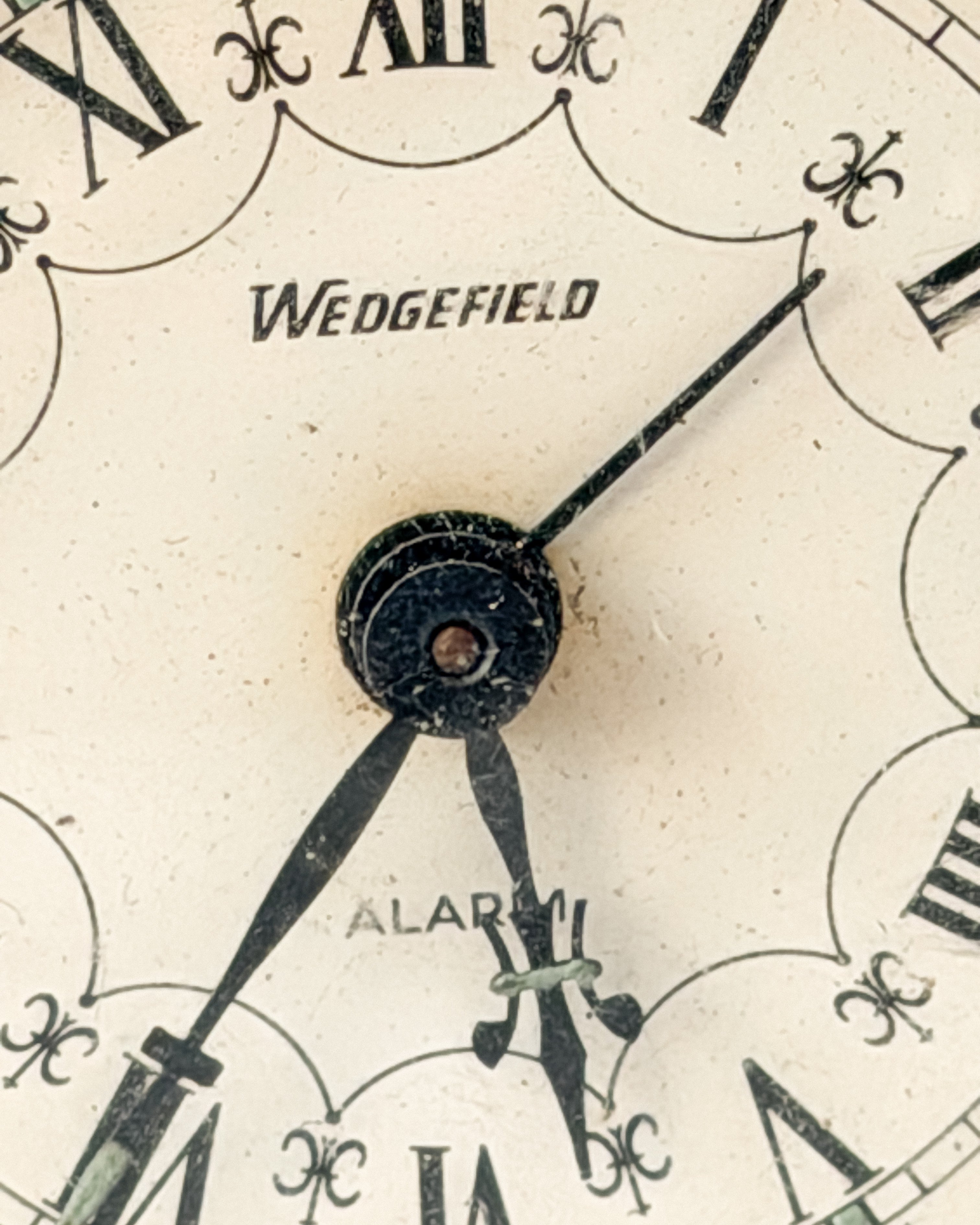 Vintage West German Wedgefield Alarm Clock Roman Numeral Brass Desk Clock