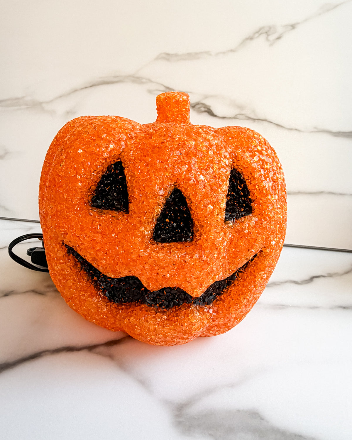 Vintage Style Lighted Jack-O'-Lantern Pumpkin Orange Glitter Halloween Decoration