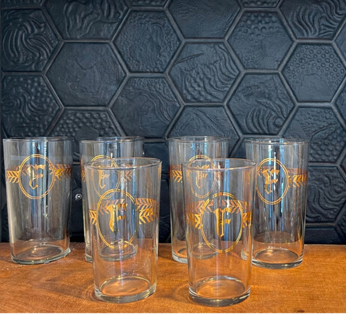 Classic Monogram Glassware – Gold Wreath “F” Initial Set of 6