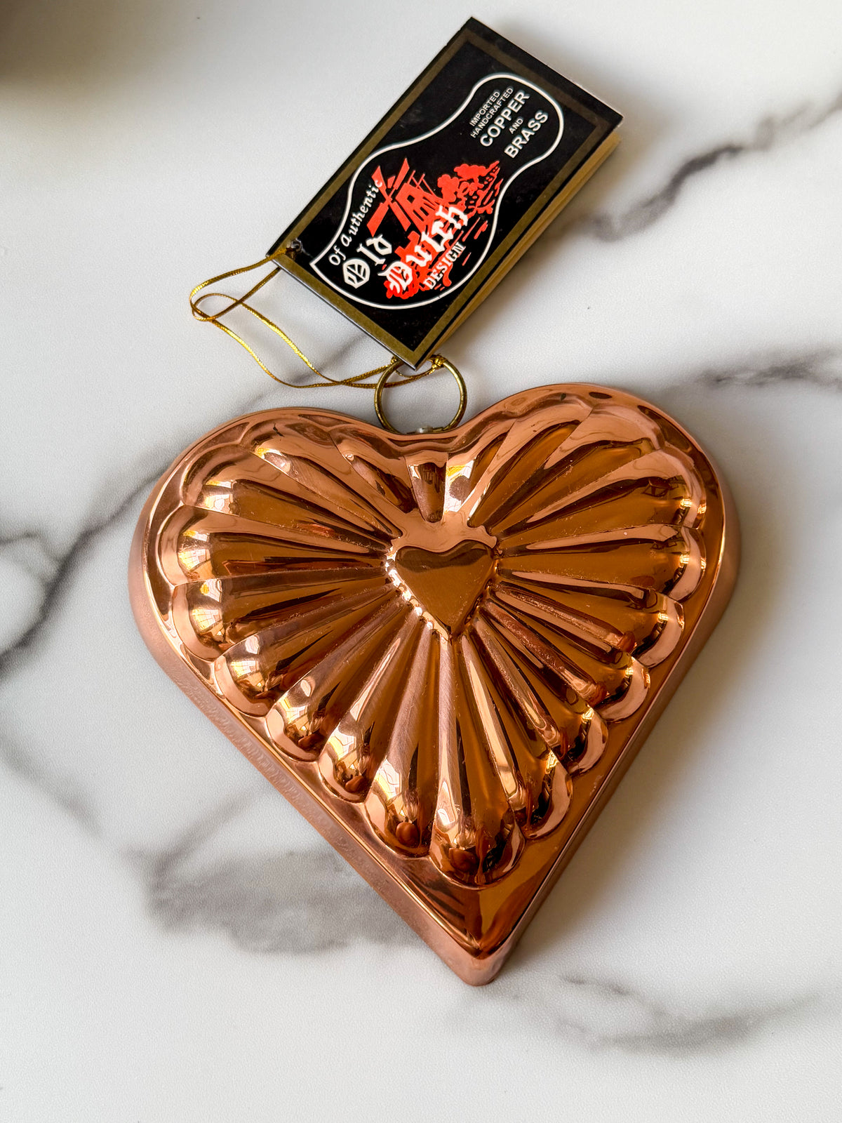 Vintage Old Dutch Copper Heart Mold Fluted Heart-Shaped Hanging Kitchen Décor
