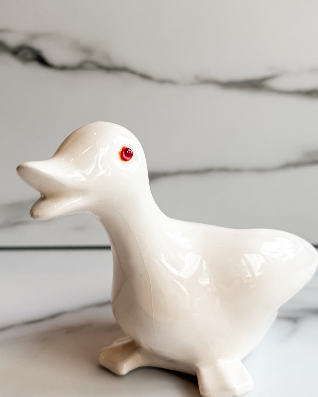 Vintage White Ceramic Duck Figurines with Red Eyes Set of 3