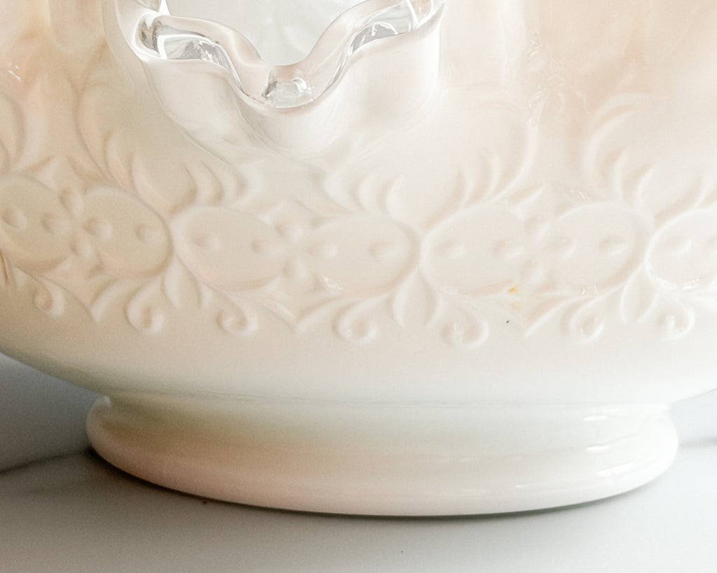 Vintage Fenton Silver Crest Spanish Lace Milk Glass Ruffled Bowl