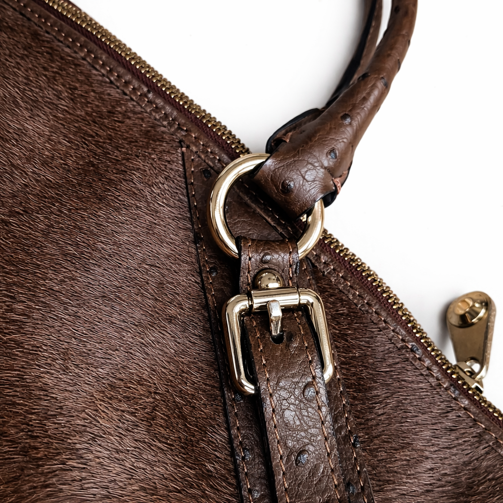 Pulicati Italian Haircalf & Ostrich Leather Handbag