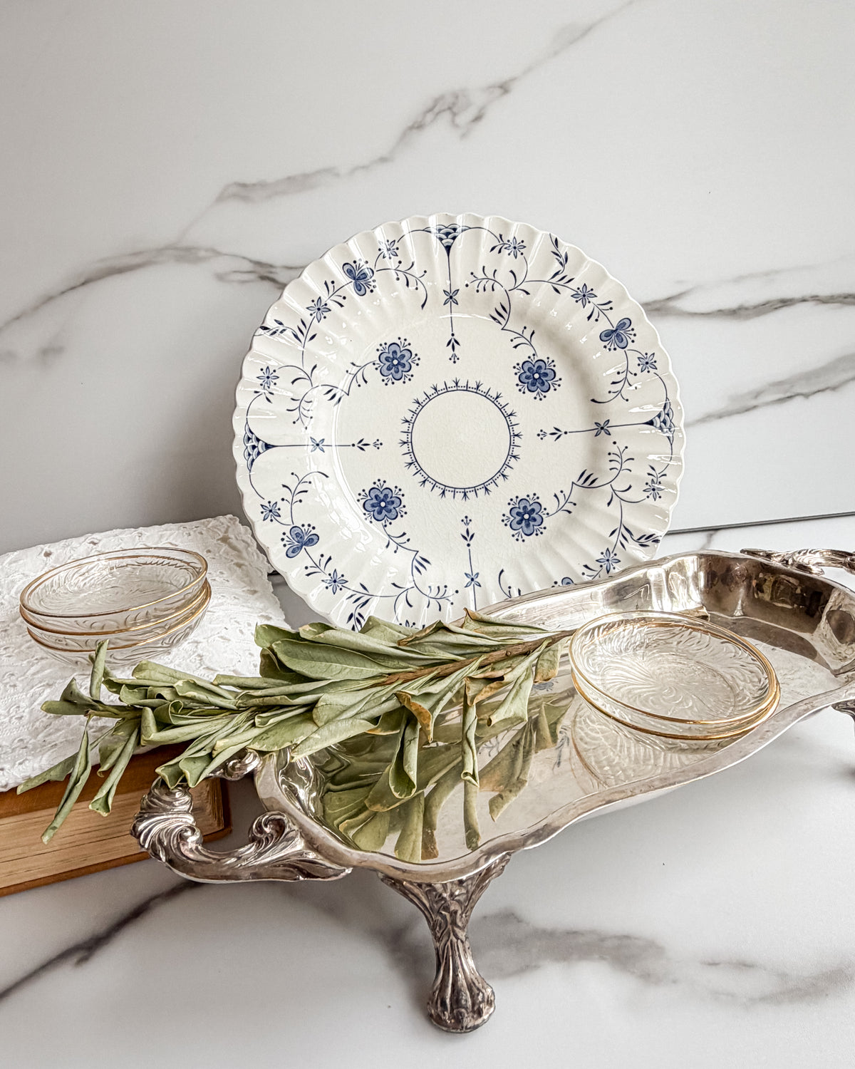 Vintage J&G Meakin Scandia Blue Floral Hand-Engraved English Ironstone Plate