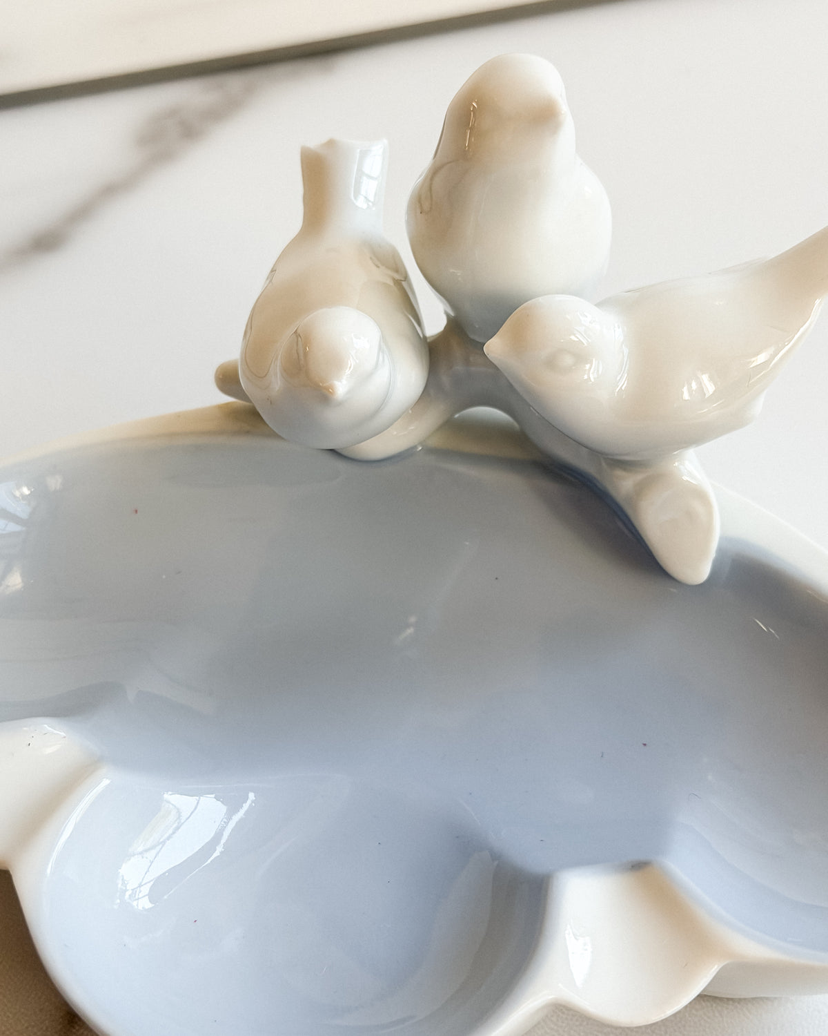 Vintage Gerold Porzellan Bavaria White Porcelain Three Birds Trinket Dish German Bird Figurine Bowl