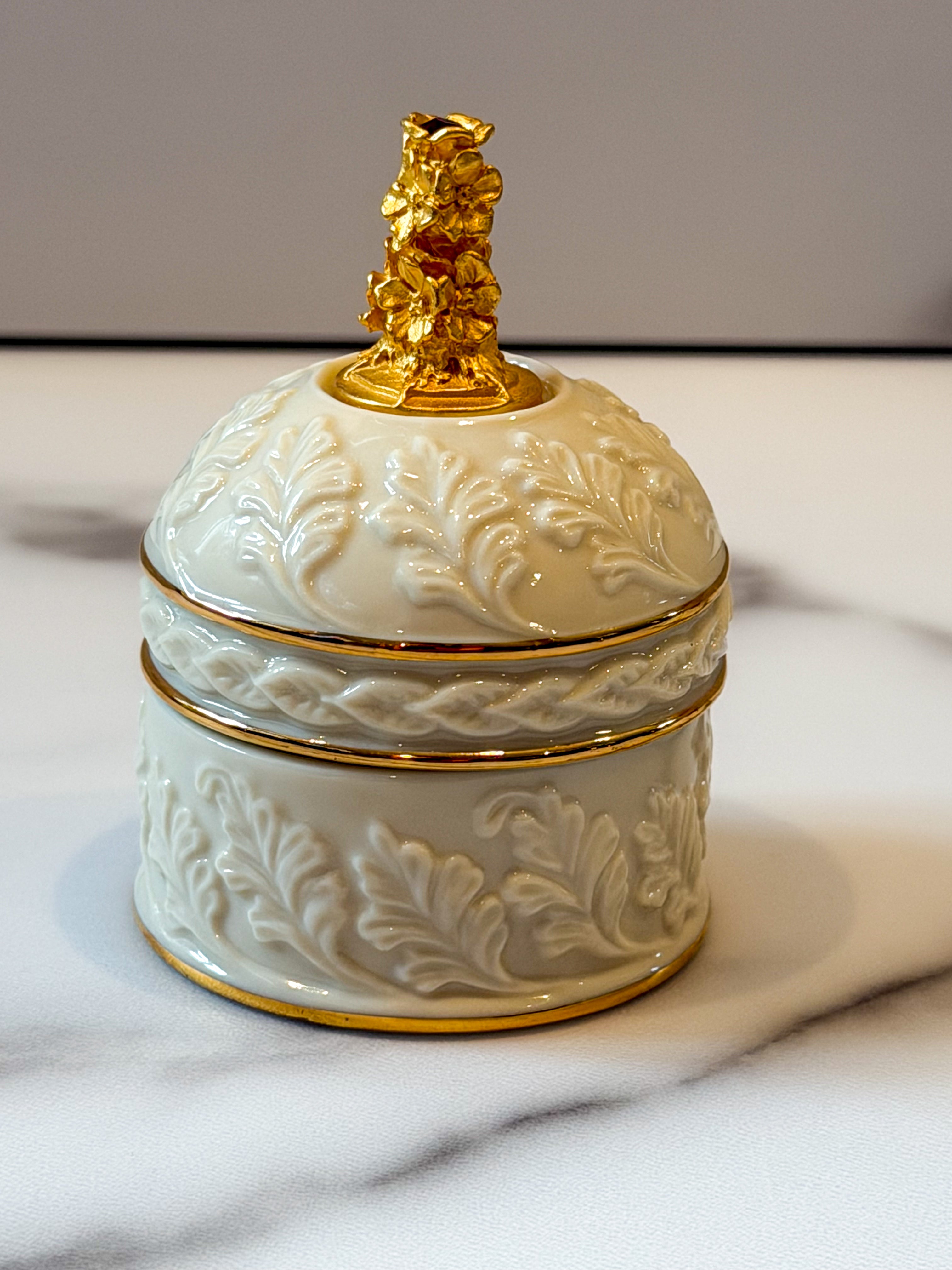 Lenox China Trinket Box: July Birthstone Ruby Crystal Flower