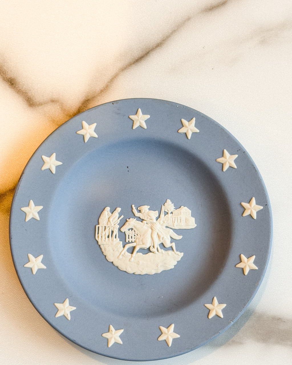 Vintage 1976 Wedgwood Paul Revere’s Ride Blue Jasperware Bicentennial Dish Made in England