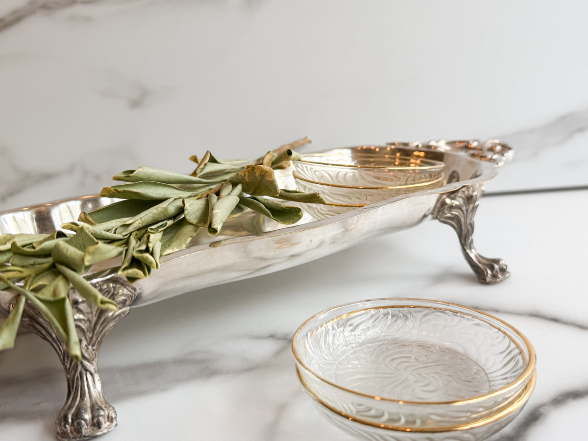 Vintage Clear Glass Butter Pats with Gold Trim Set of 5