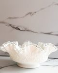 Vintage Fenton Silver Crest Spanish Lace Milk Glass Ruffled Bowl