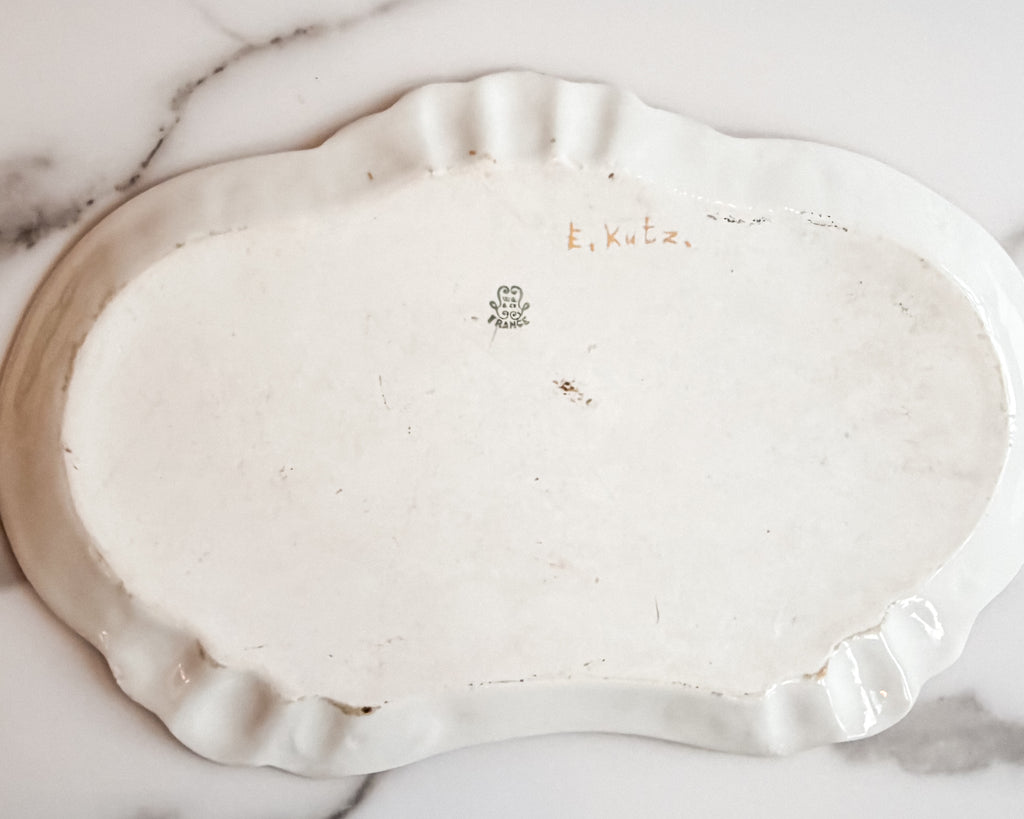 Antique W.G. & Co. Limoges France Hand Painted Rose Serving Platter Gold Trim