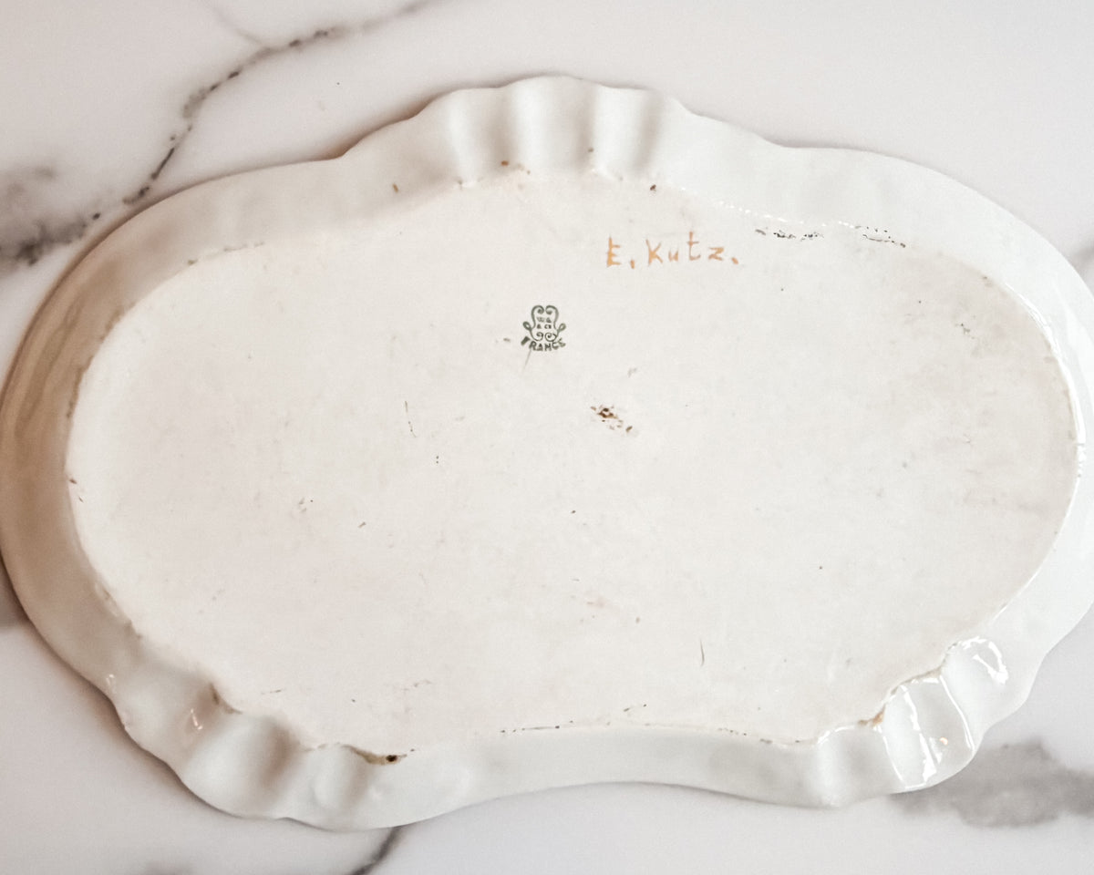 Antique W.G. & Co. Limoges France Hand Painted Rose Serving Platter Gold Trim
