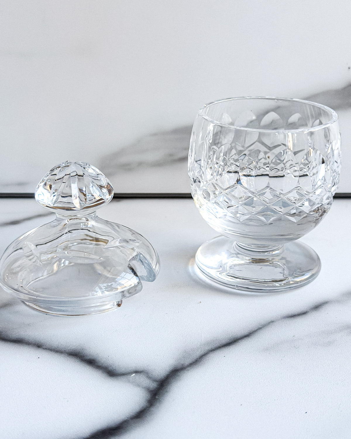 Small Vintage Cut Crystal Lidded Condiment Pot Pedestal Jar with Lid