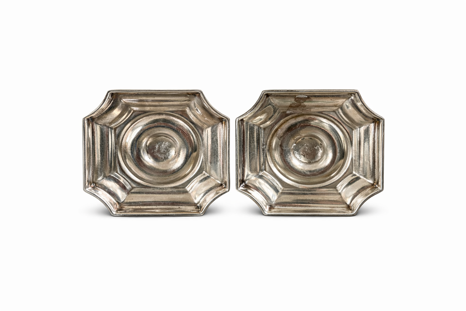 Vintage Octagonal Silver Candlesticks — Pair