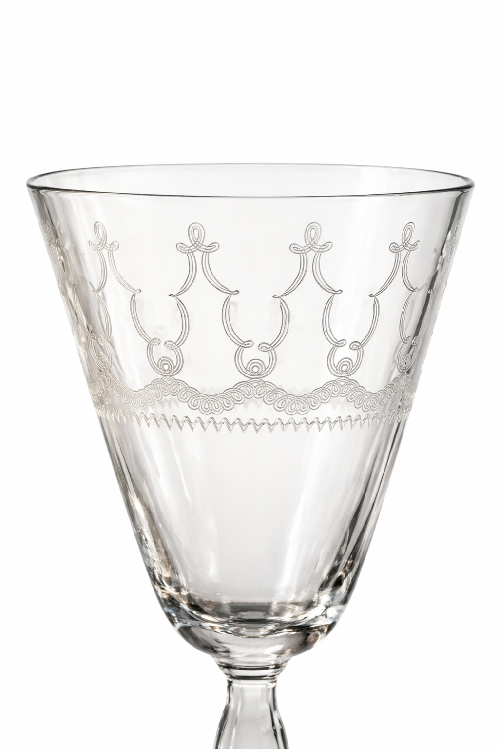 Vintage Etched Crystal Wine Glasses – Bow & Swag Garland Pattern (Set of 3)