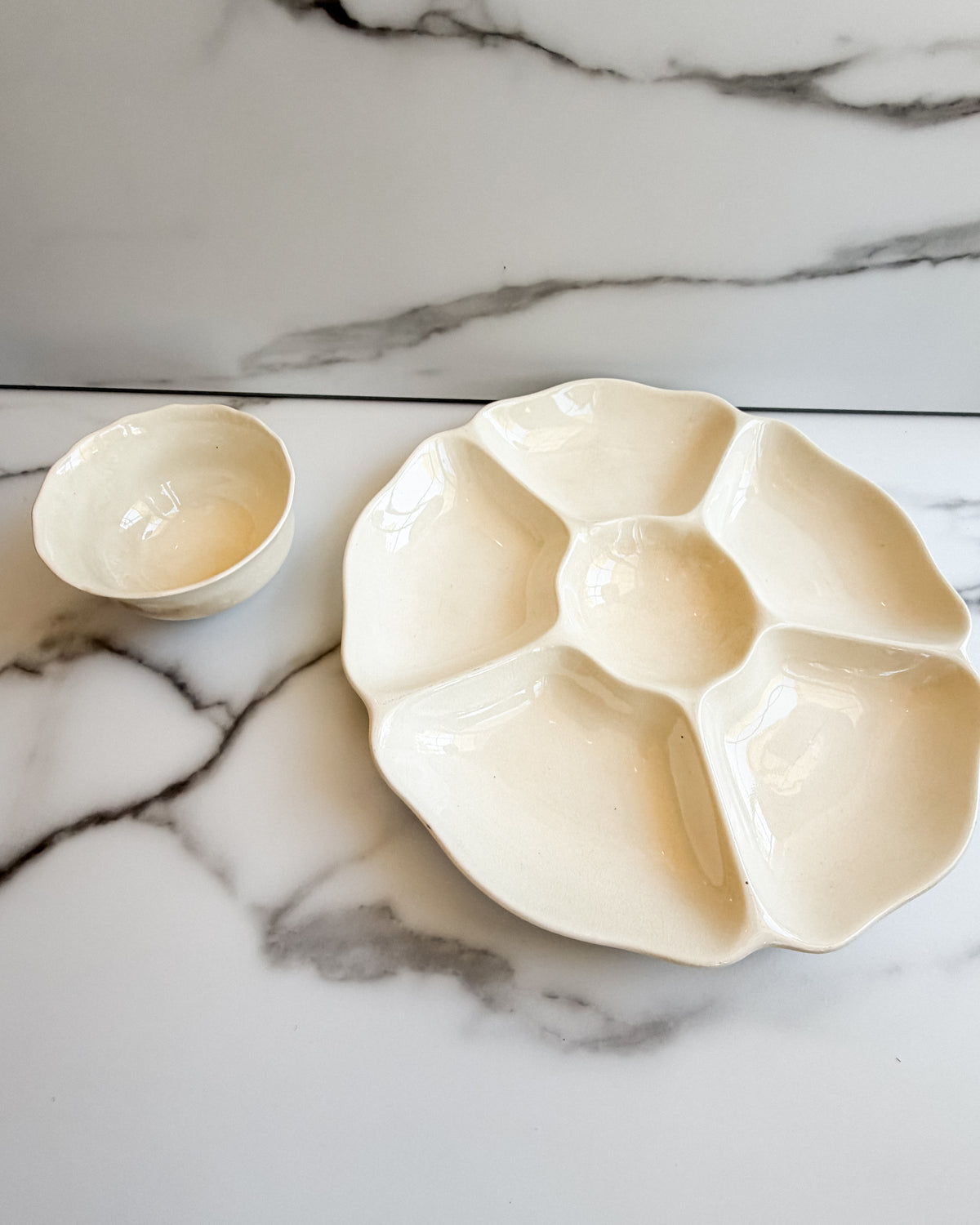Vintage Spode Porcelain scalloped Serving Platter Ivory 6 Section Relish Tray