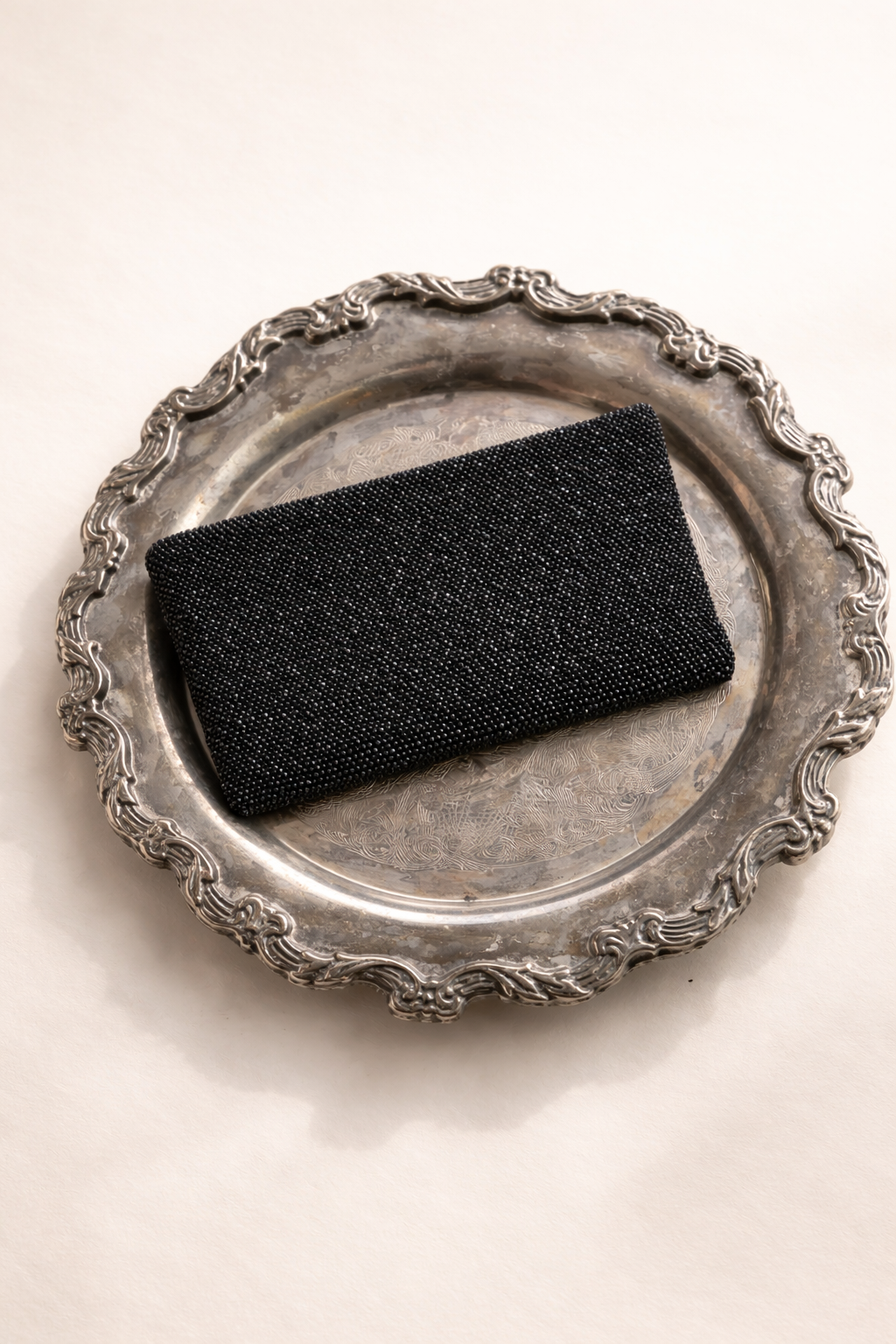Vintage Black Beaded Evening Clutch  Hand Beaded