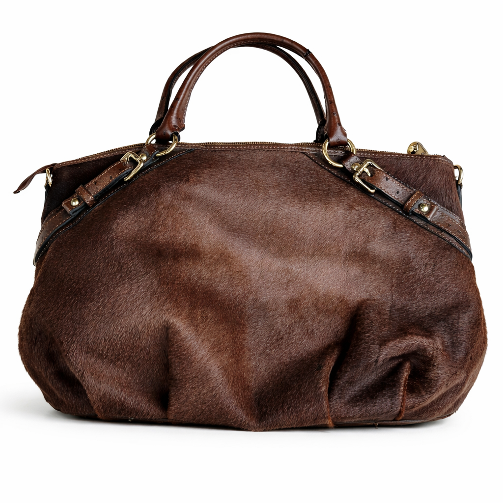 Pulicati Italian Haircalf & Ostrich Leather Handbag