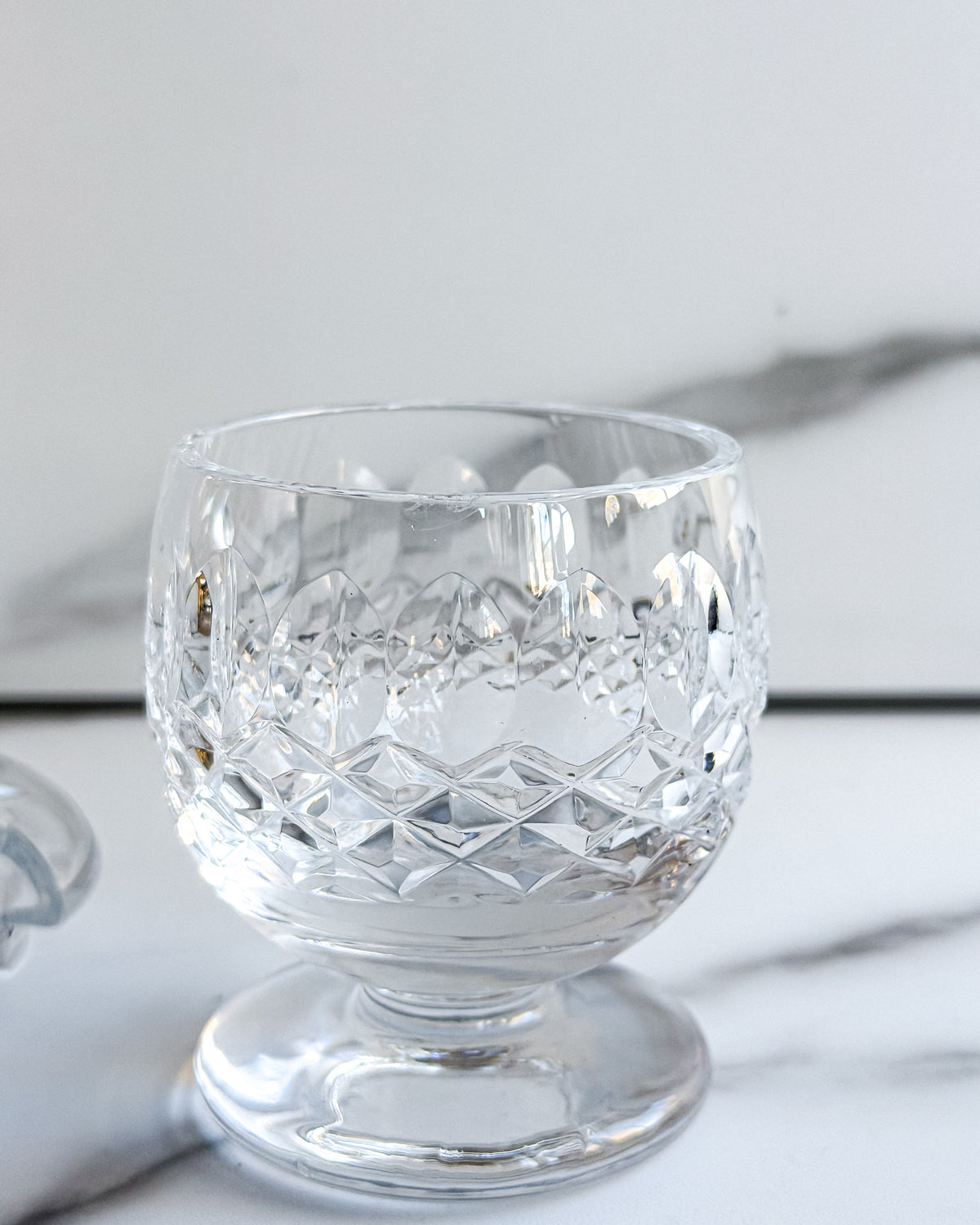 Small Vintage Cut Crystal Lidded Condiment Pot Pedestal Jar with Lid