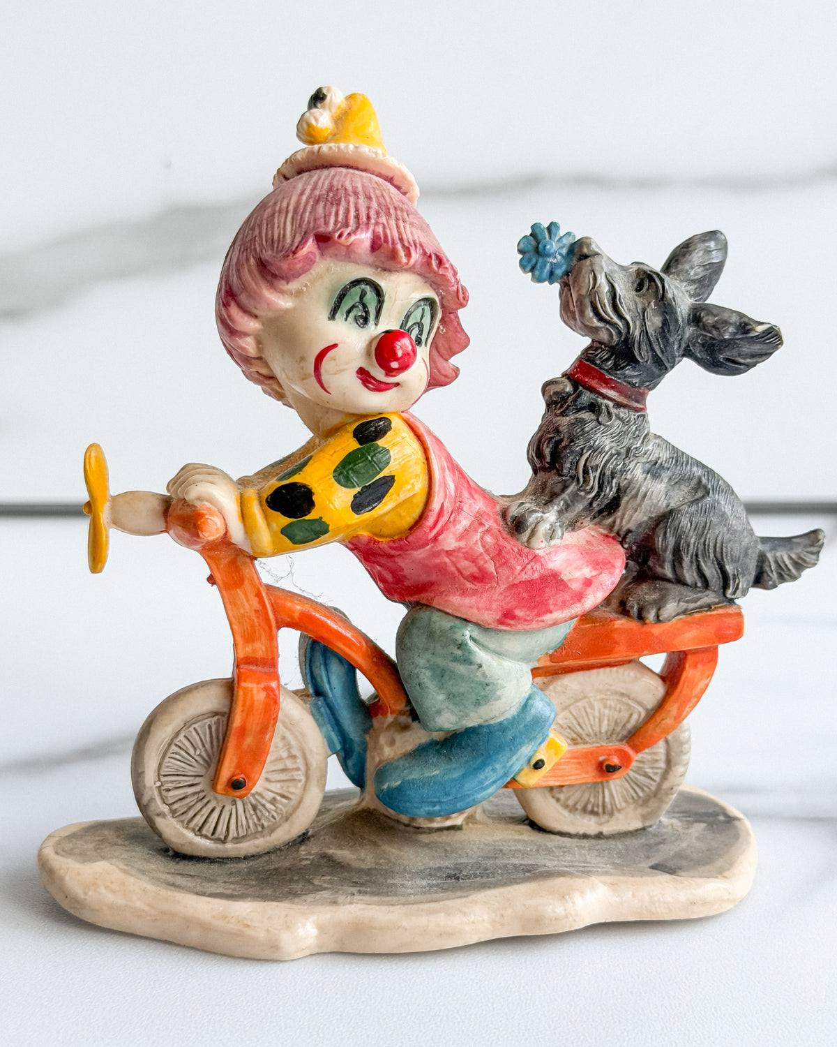 Vintage Fontanini Made in Italy Clown on Bicycle with Dog Figurine Hand Painted 4
