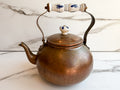 Vintage Copper Tea Kettle with Blue & White Porcelain Handle