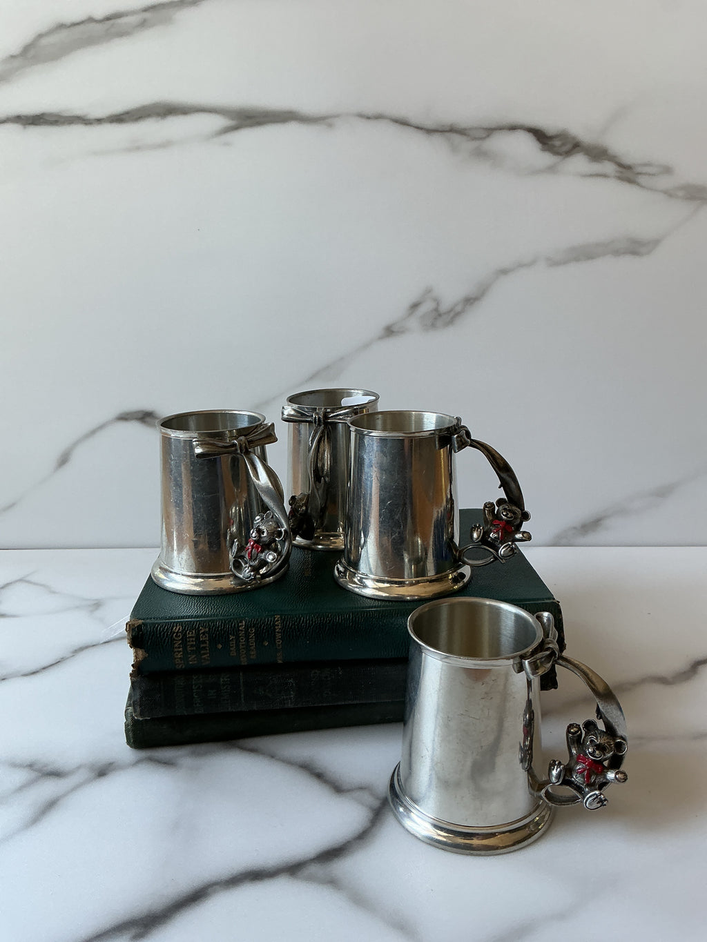 Vintage Royal Selangor Pewter Teddy Bear Cups Set of 4