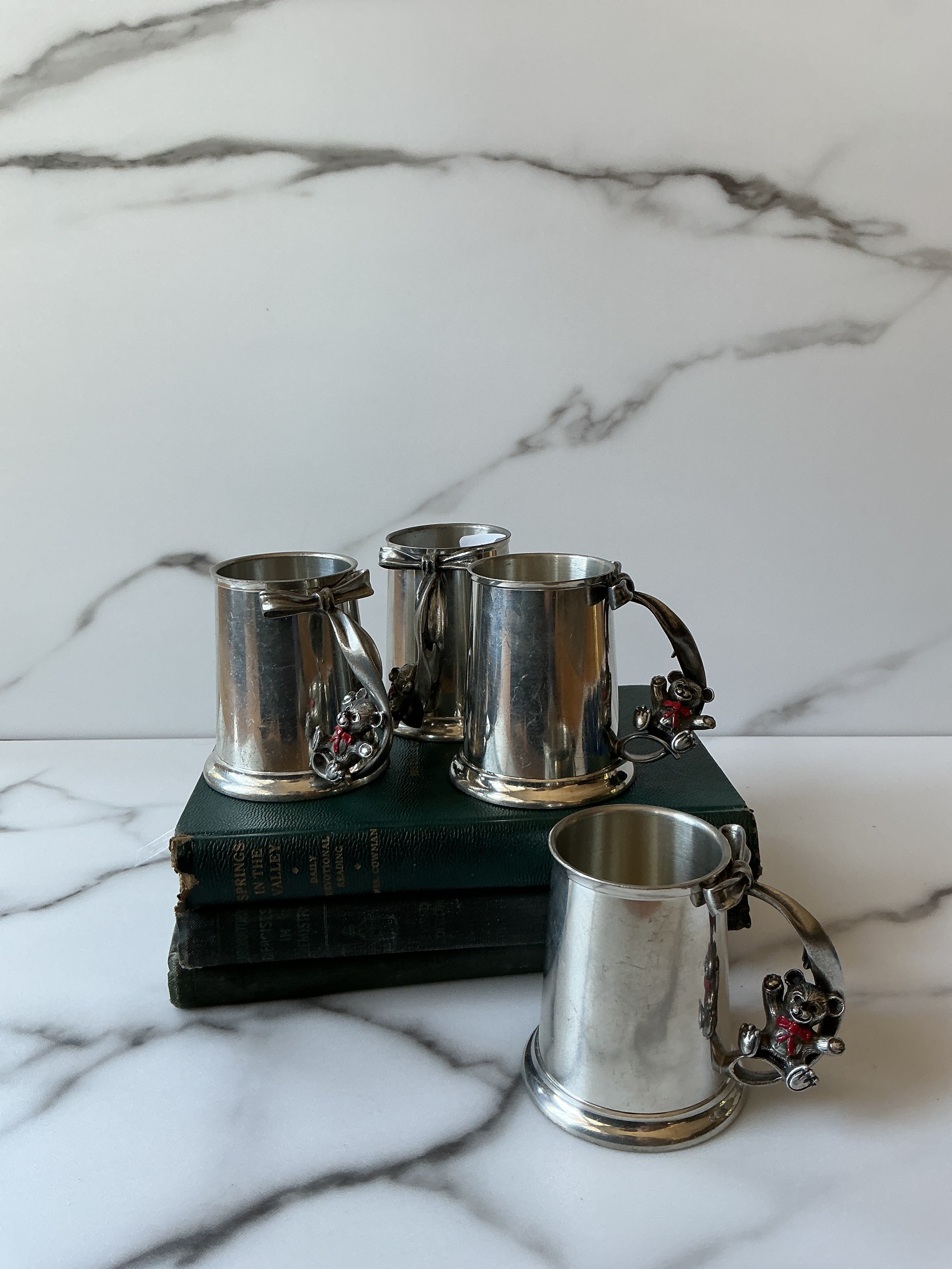 Vintage Royal Selangor Pewter Teddy Bear Cups Set of 4
