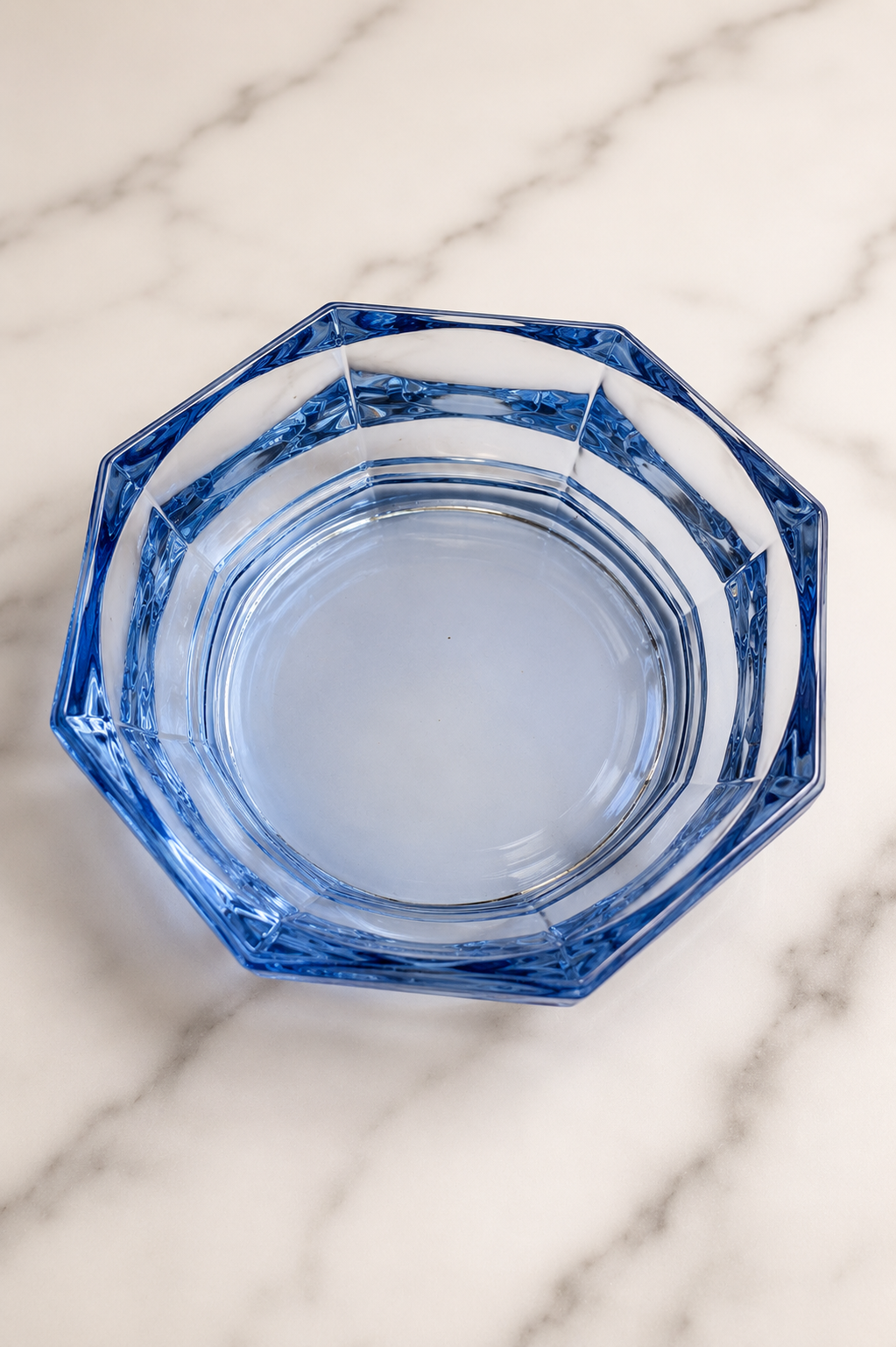 Vintage Blue Glass Octagon Bowl – 5.5” Decorative Candy Dish, Trinket Bowl, Pressed Glass