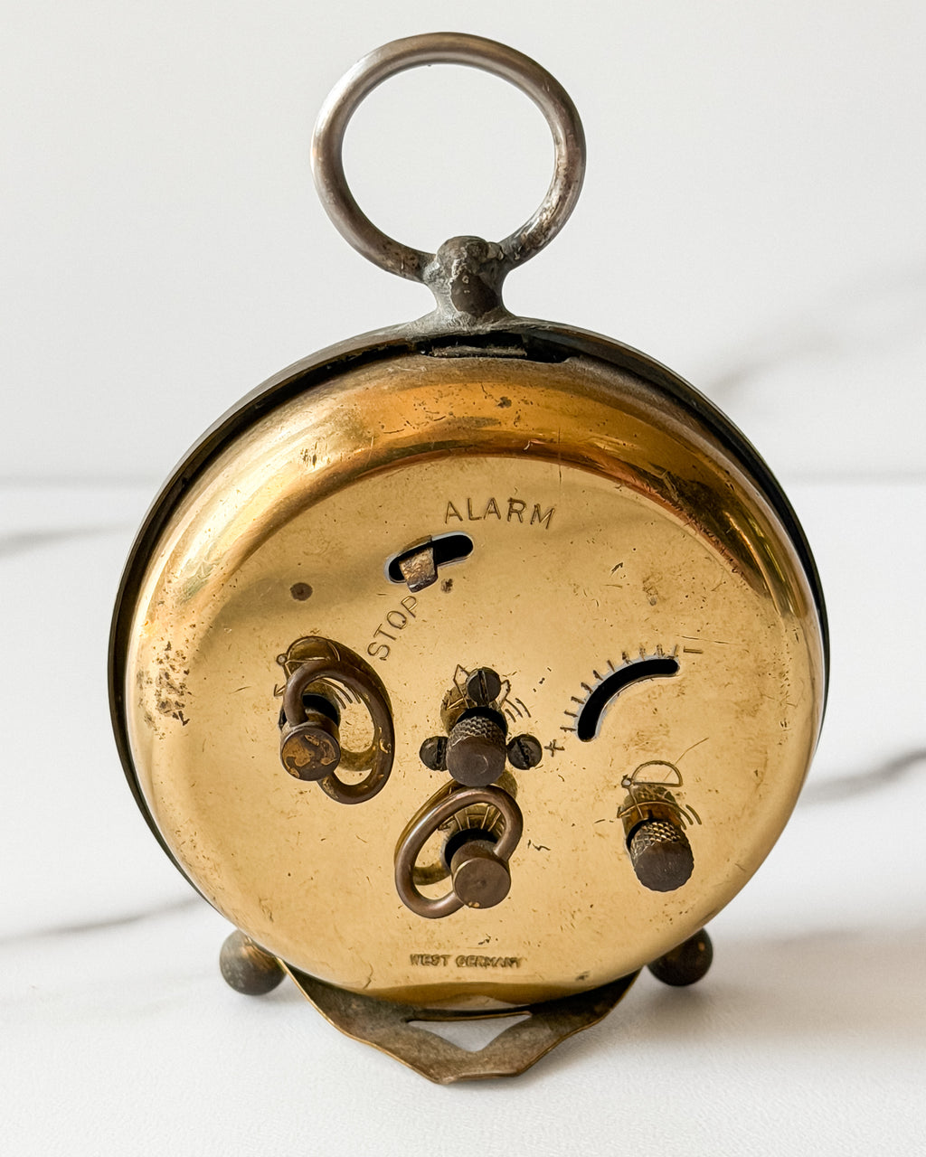 Vintage West German Wedgefield Alarm Clock Roman Numeral Brass Desk Clock