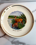 Vintage Wisconsin Vacationland Deer & Fawn Souvenir Plate 9.25” Gold Trim Wildlife Decor