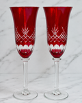 Ruby Red Cut Crystal Champagne Flutes