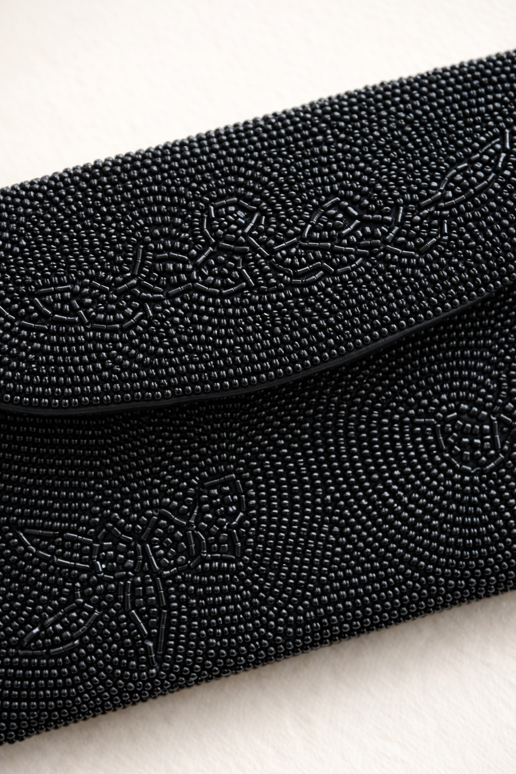 Vintage Black Beaded Evening Clutch Hand Beaded Floral Motif