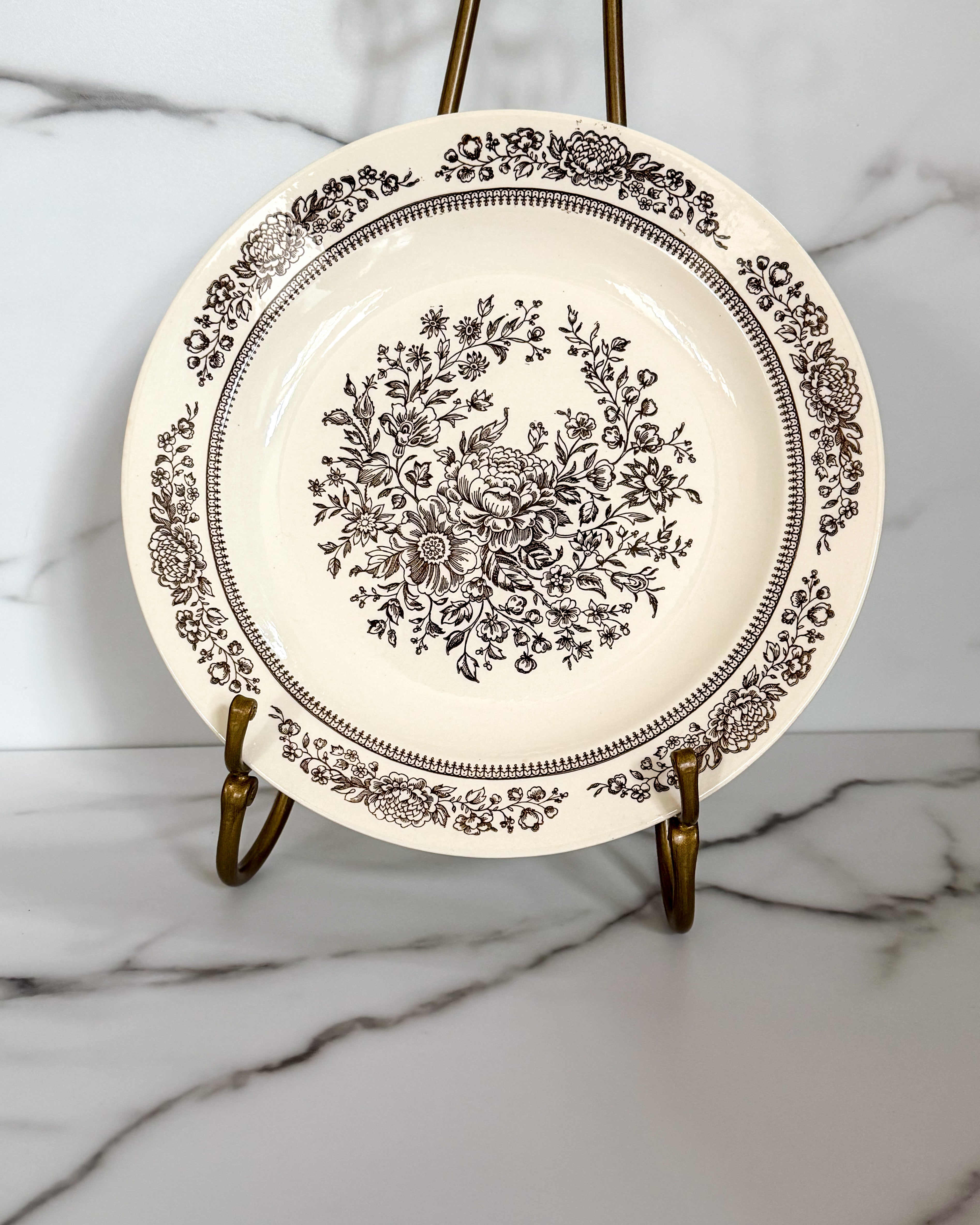Vintage Royal China USA Sussex Brown Floral Dinner Plate 11.5” Ironstone Farmhouse Cottagecore  Plate