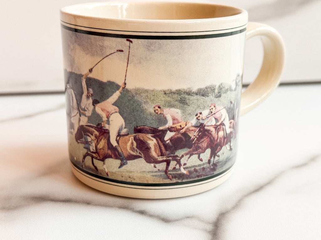 Vintage Polo Ralph Lauren Mug | Polo Players on Horseback | John Charles Dollman Artwork | Made in Japan Collectible Coffee Cup