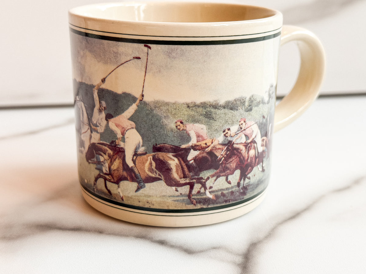 Vintage Polo Ralph Lauren Mug | Polo Players on Horseback | John Charles Dollman Artwork | Made in Japan Collectible Coffee Cup