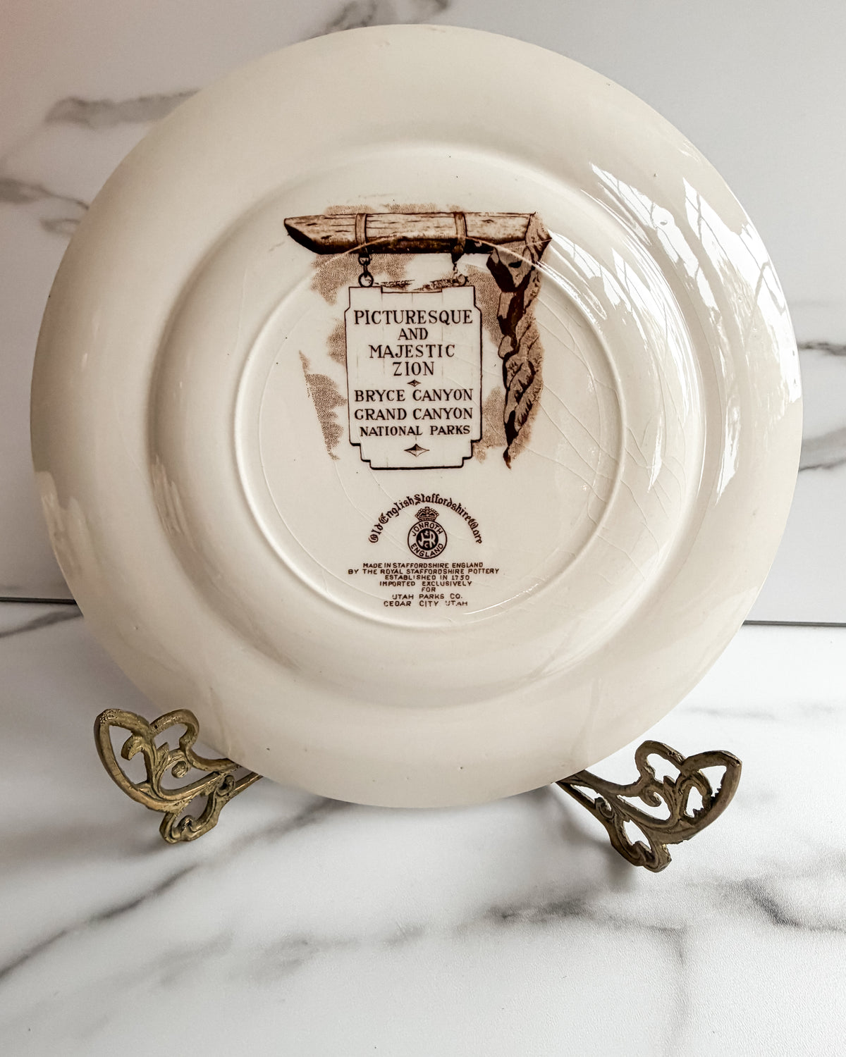 Vintage Johnson Brothers Grand Canyon Zion Bryce National Parks Souvenir Plate Brown Transferware England