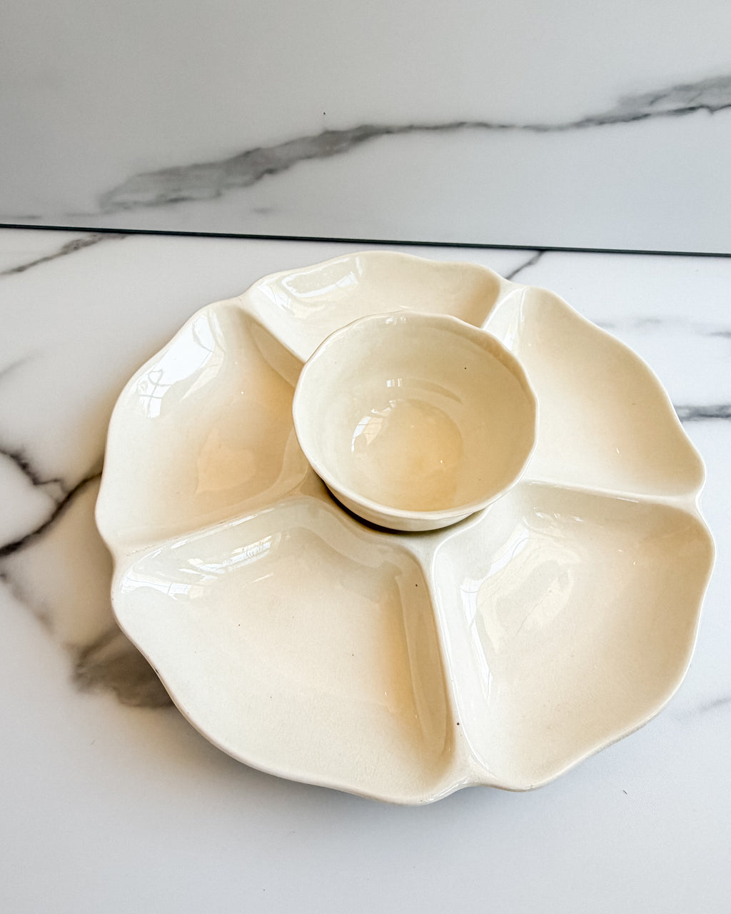 Vintage Spode Porcelain scalloped Serving Platter Ivory 6 Section Relish Tray