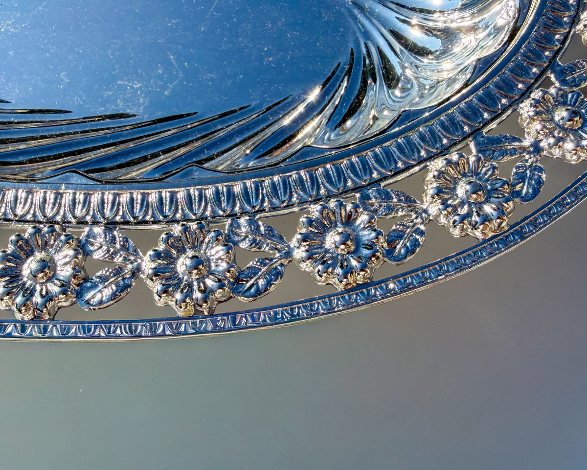 Vintage Fautis Italy Silver-Plated Floral Serving Tray
