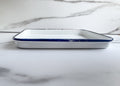 Vintage White Enamelware Trays with Cobalt Blue Rim , Set of 2 , 10.5” x 7.5